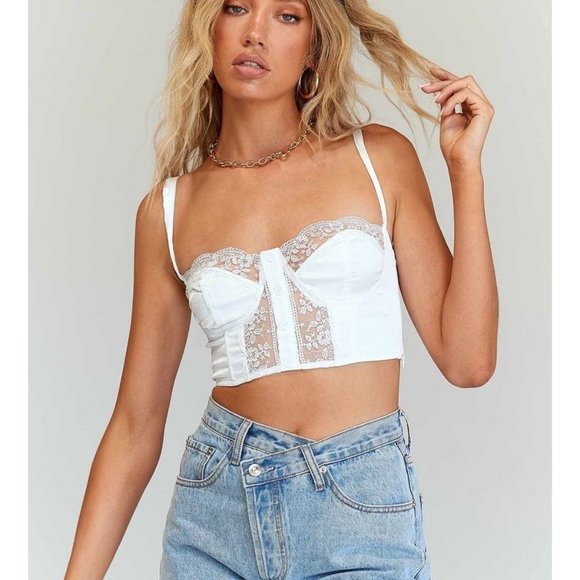 Princess Polly Leonarda Corset White Satin Top Sz 6 - Picture 2 of 8